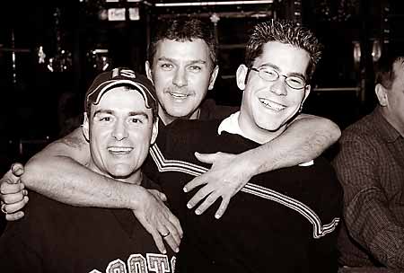 Daniel, M�t�or barman Denis, and Adonis barman & birthday boy Derek