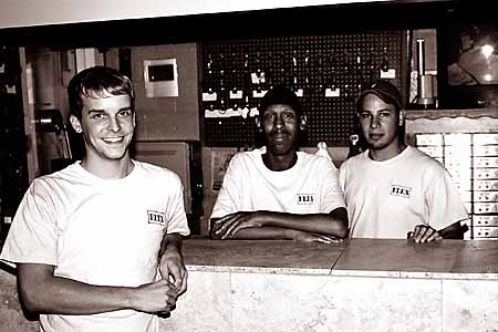 At Flex's new reception area: Zak, Sam, and Julio